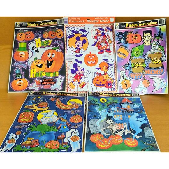 Vintage Halloween Color Clings Set Of 5 Sheets Including Mickey Window Stickers - Picture 3 of 4